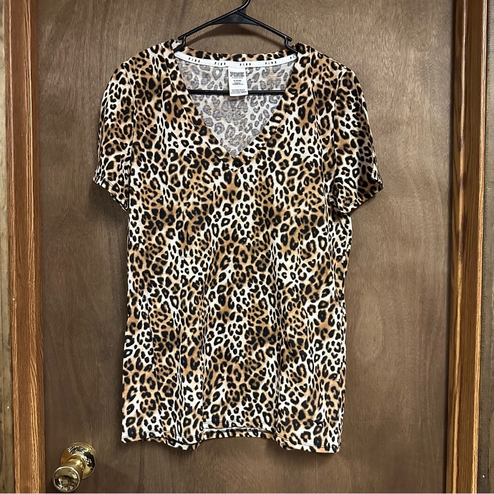 Victorias Secret Pink Short Sleeve Leopard Shirt Medium